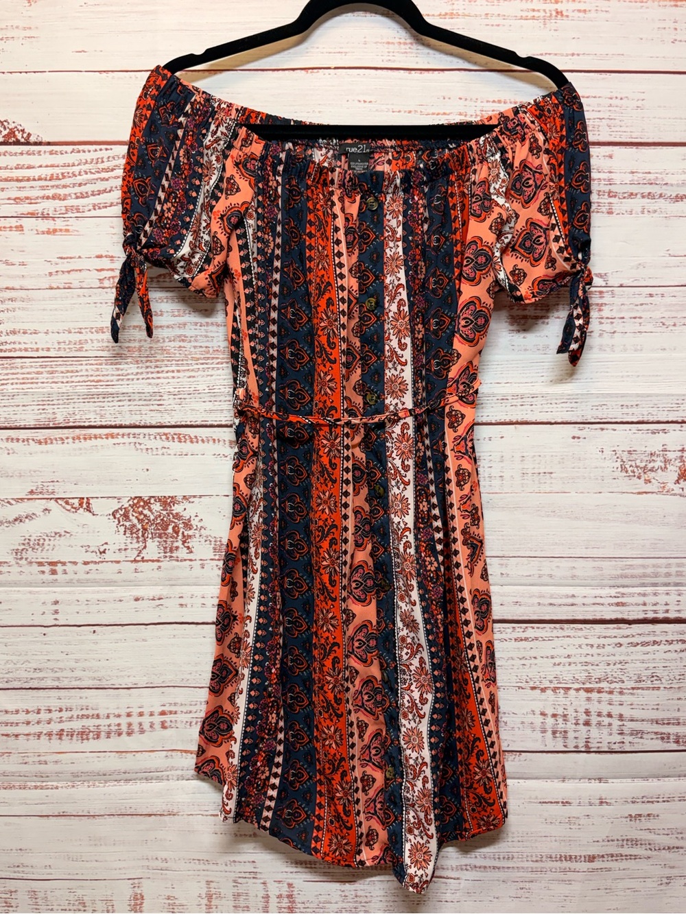 Rue21 Coral and Navy Paisley Striped Dress
